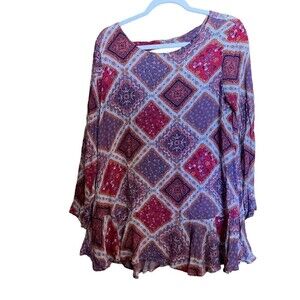 Altar'd State Womens Size Medium Multicolor Rayon Paisley Print Blouse